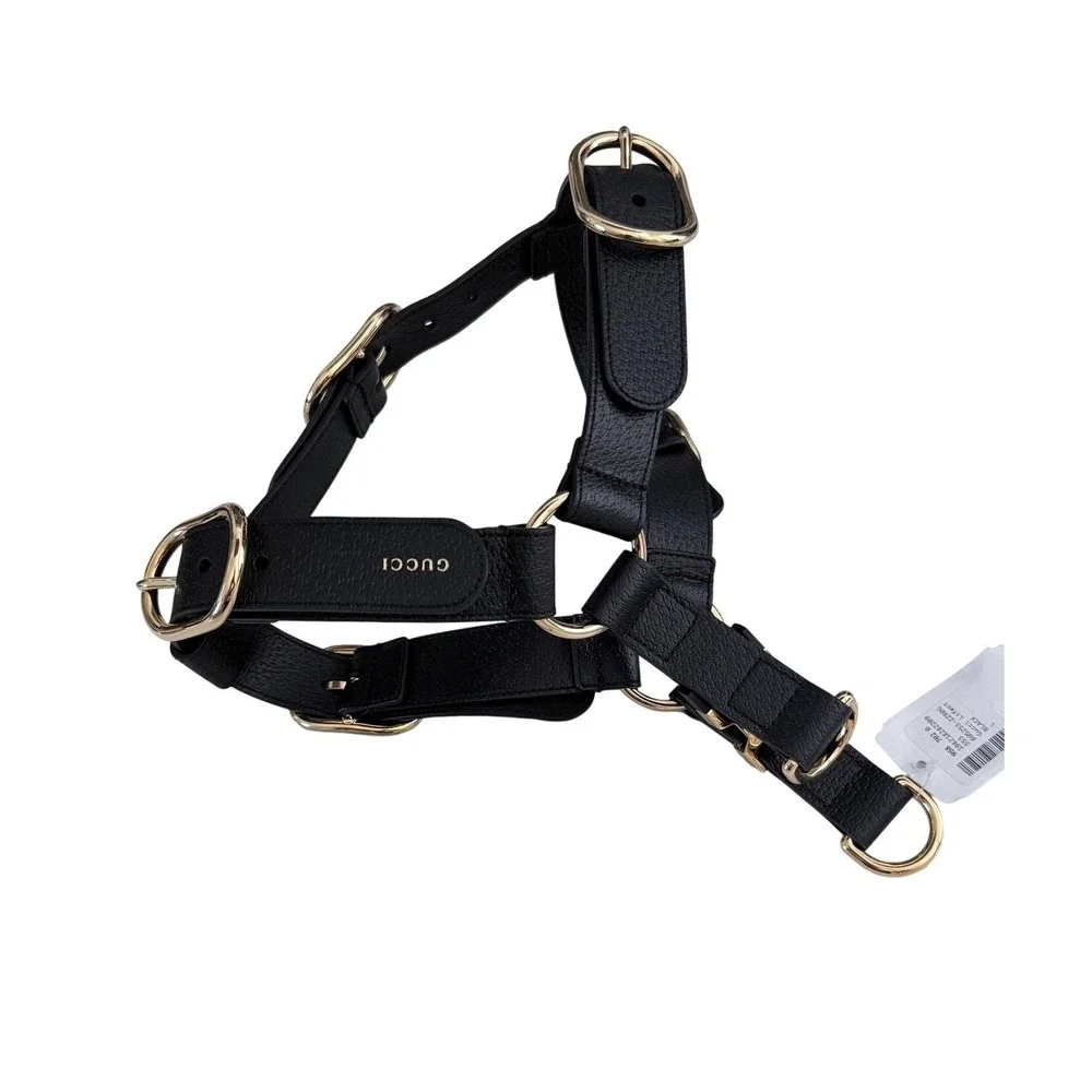 Gucci Black Demetra Dog Harness Gold Hardware Large 695253‎ NEW